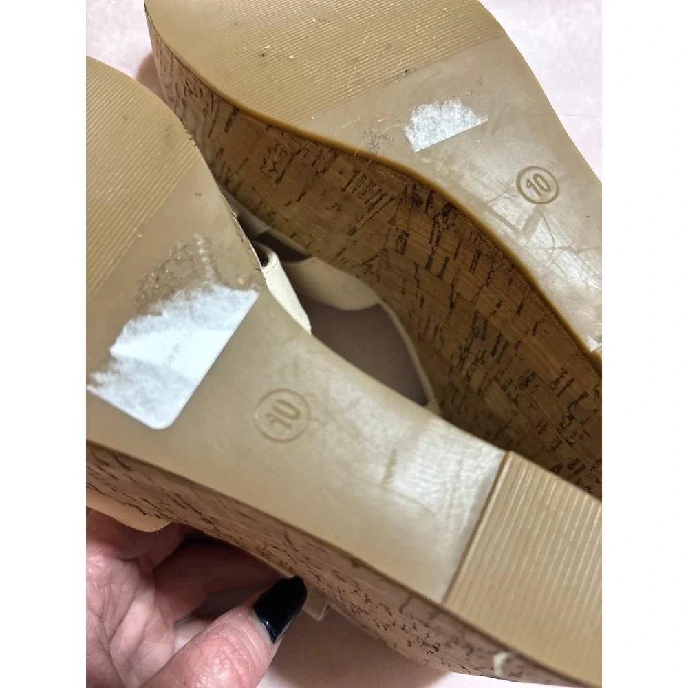 NEW Women's Beige Platform Wedge Open Toe Sandals,‎ Size 10